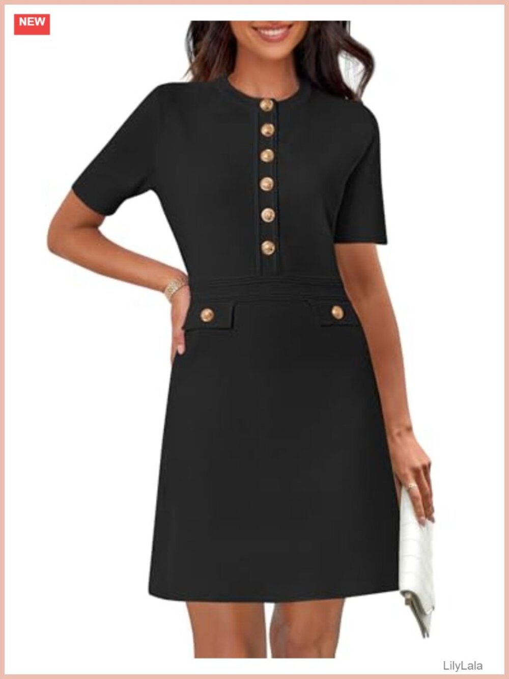 Short Sleeve Bodycon Mini Sweater Dress Button Down Empire Waist Business Casual